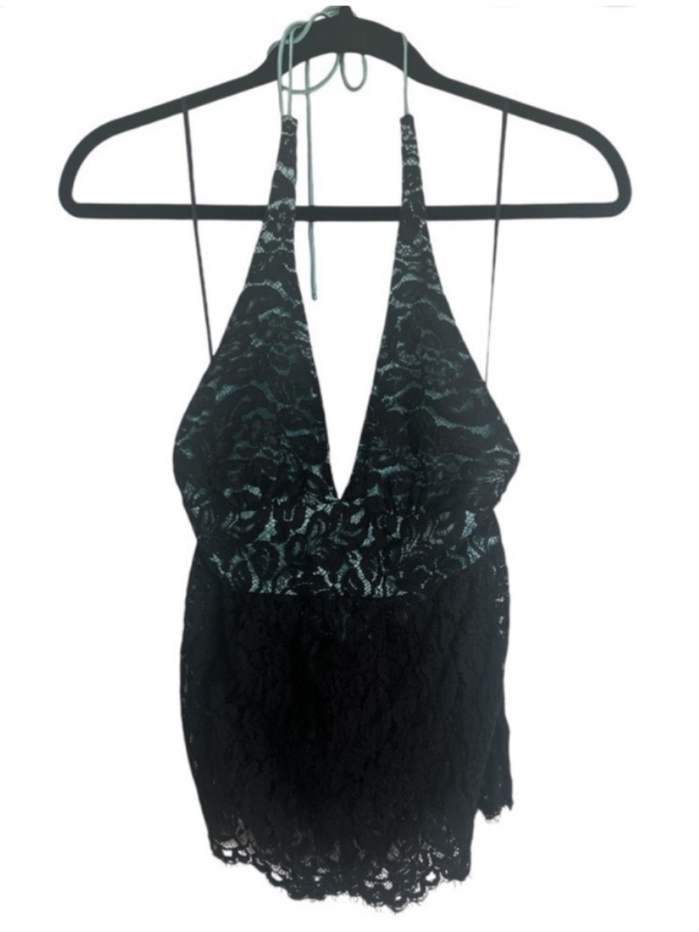 Trina Turk Black Lace Halter Top | Deep V-Neck | Size 2 | Y2K